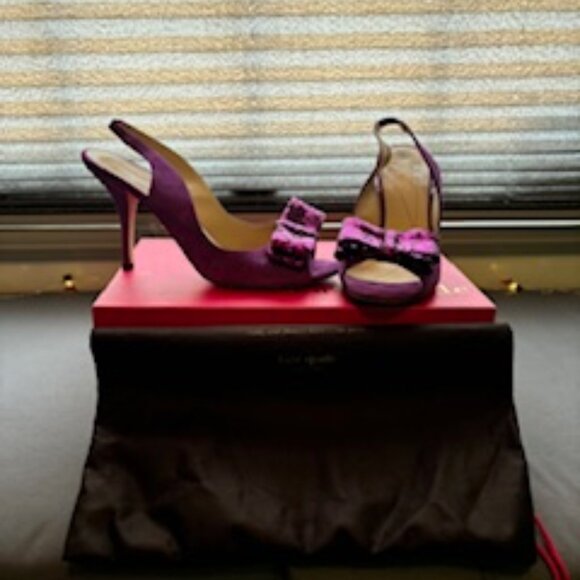 Kate Spade African Violet Suede Purple Sequin Bow heel shoes size 7 M - Picture 2 of 6